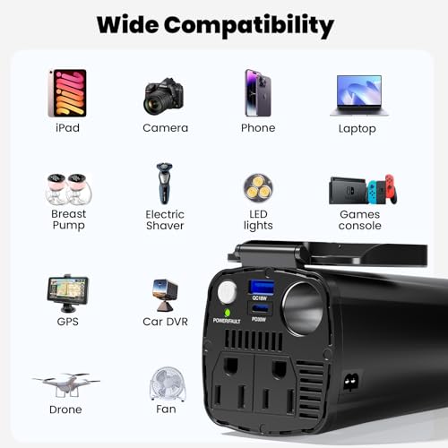 200W Power Inverter, 12V DC to 110V AC Car Plug Adapter Outlet Converter C4572