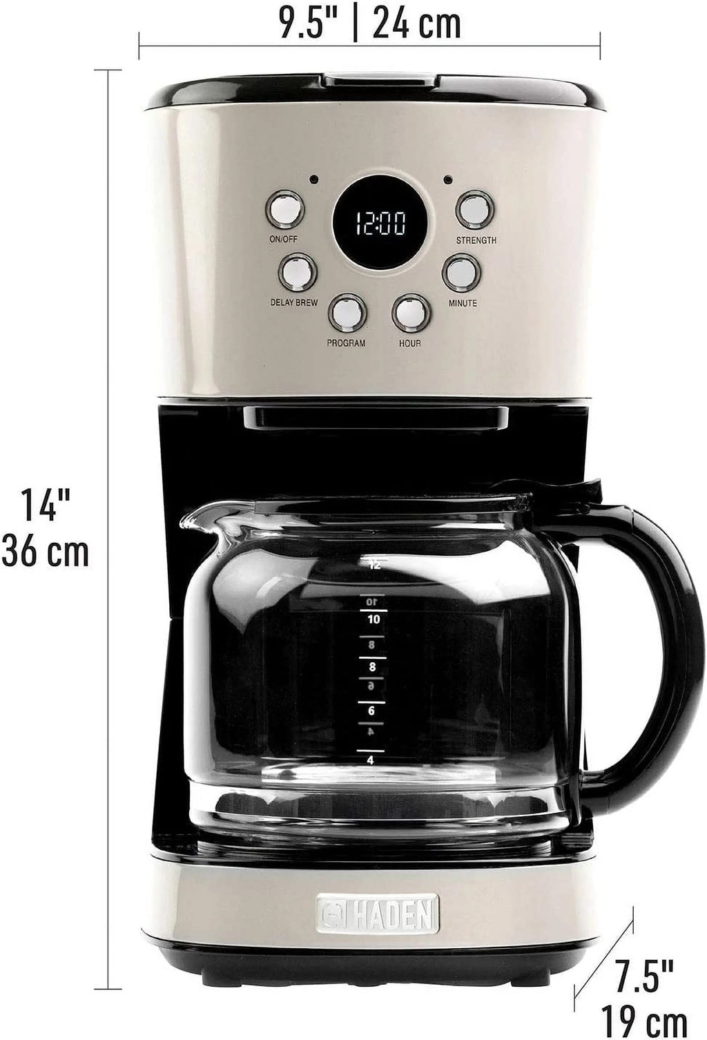 Retro Style Programmable Coffee Maker with Glass Carafe, 12 Cup Capacity A6841