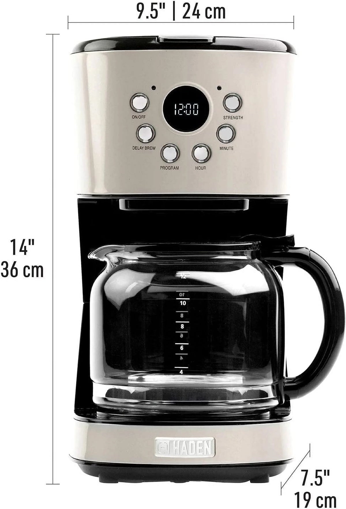 Retro Style Programmable Coffee Maker with Glass Carafe, 12 Cup Capacity A6841