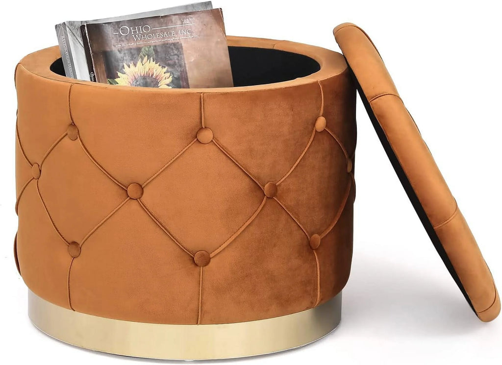 Orange Velvet Round Storage Ottoman R470