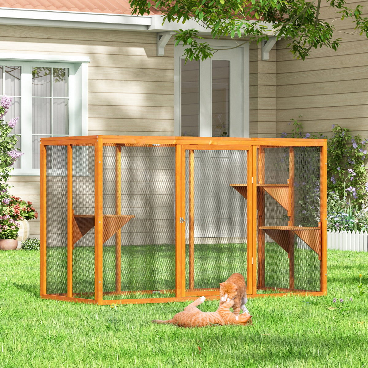Wood Outdoor Cat House with Platforms F4894