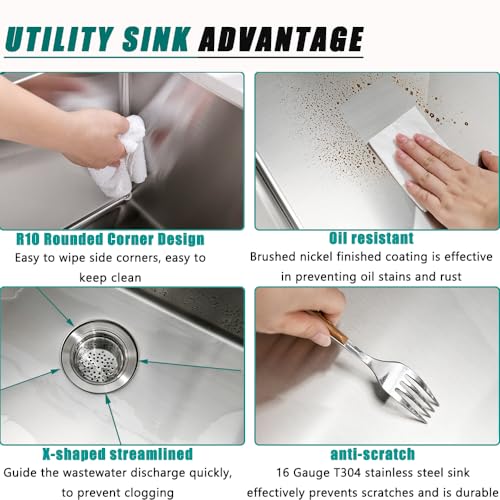 25 Inch Drop In 16 Gauge Stainless Steel Utility Sink with Faucet U72546