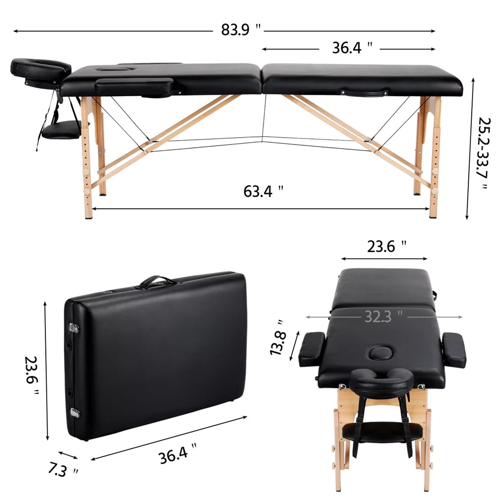 Folding Adjustable Massage Table Black H6155