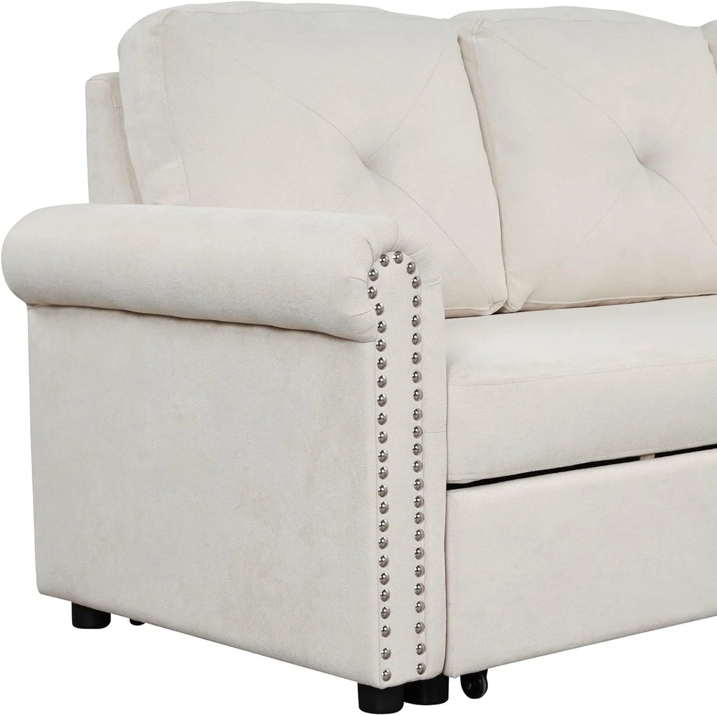 Beige L-Shape Convertible Sleeper Sofa Bed with Storage Chaise K225