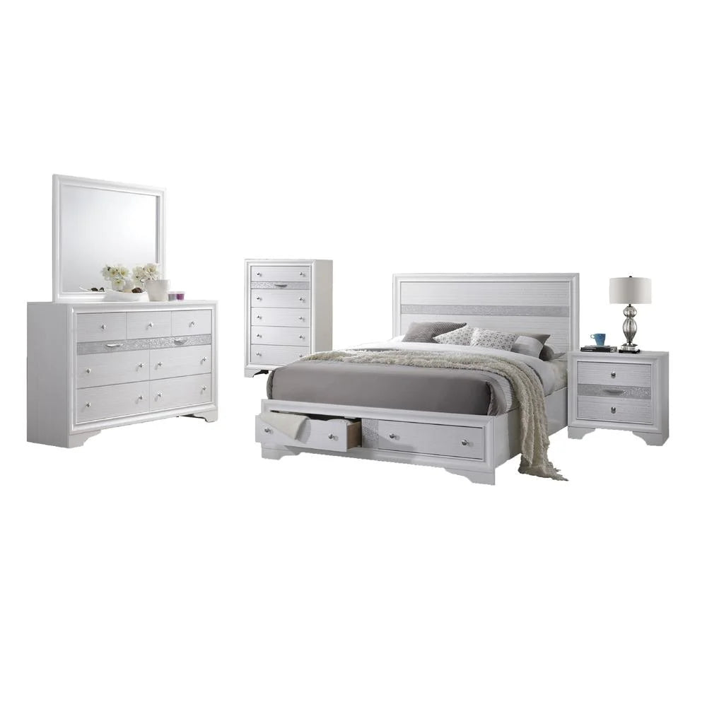 White Wood 5 Piece Bedroom Set with Full Size Platform Bed N807