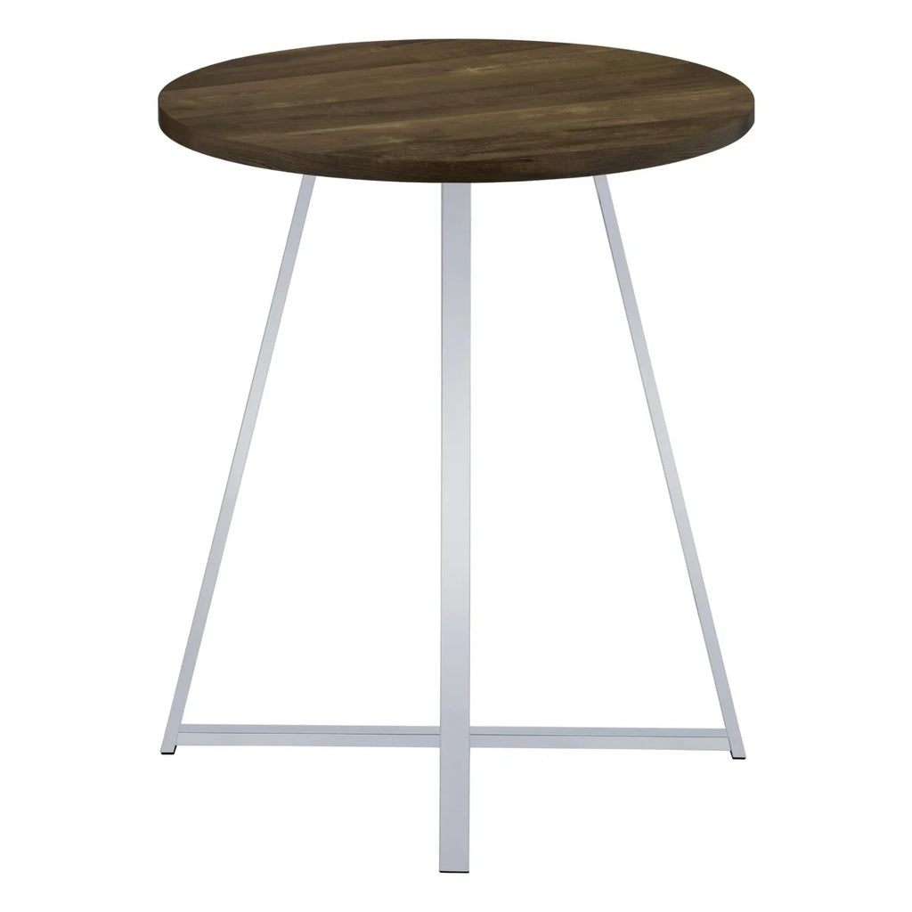 43 Inch Tall Modern Bar Table Brown Round Top Polished Chrome Flared Legs J992