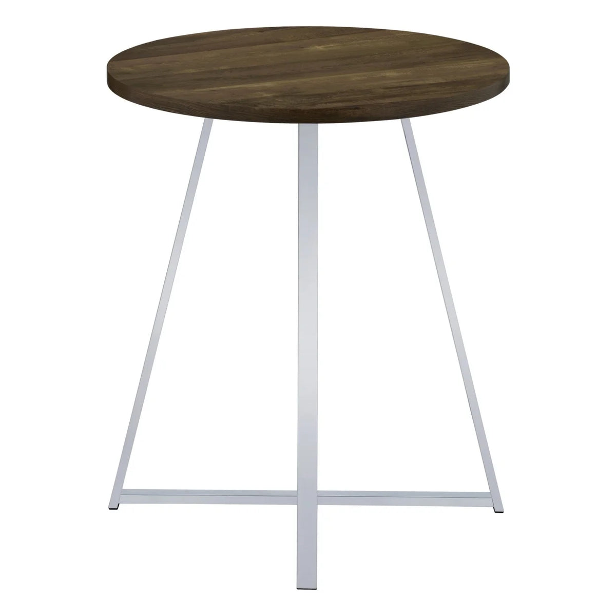 43 Inch Tall Modern Bar Table Brown Round Top Polished Chrome Flared Legs J992
