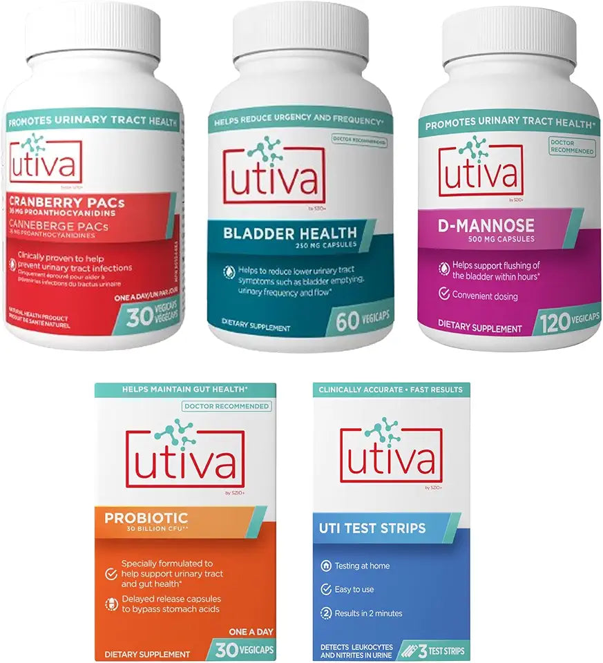 Cranberry PACs 30 Vegi Capsules + Bladder Health 60 Capsules + D-Mannose 500mg 120 Capsules + Probiotic 30 Delayed Release Vegi Capsules + UTI Test Strips P818609