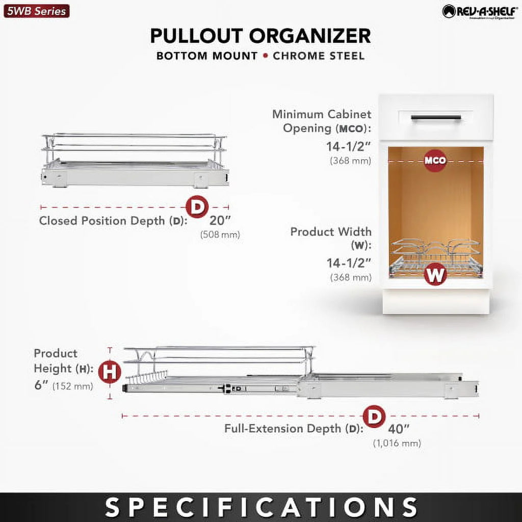 Pull Out Cabinet Shelf Organizer, 15 x 20 In M472