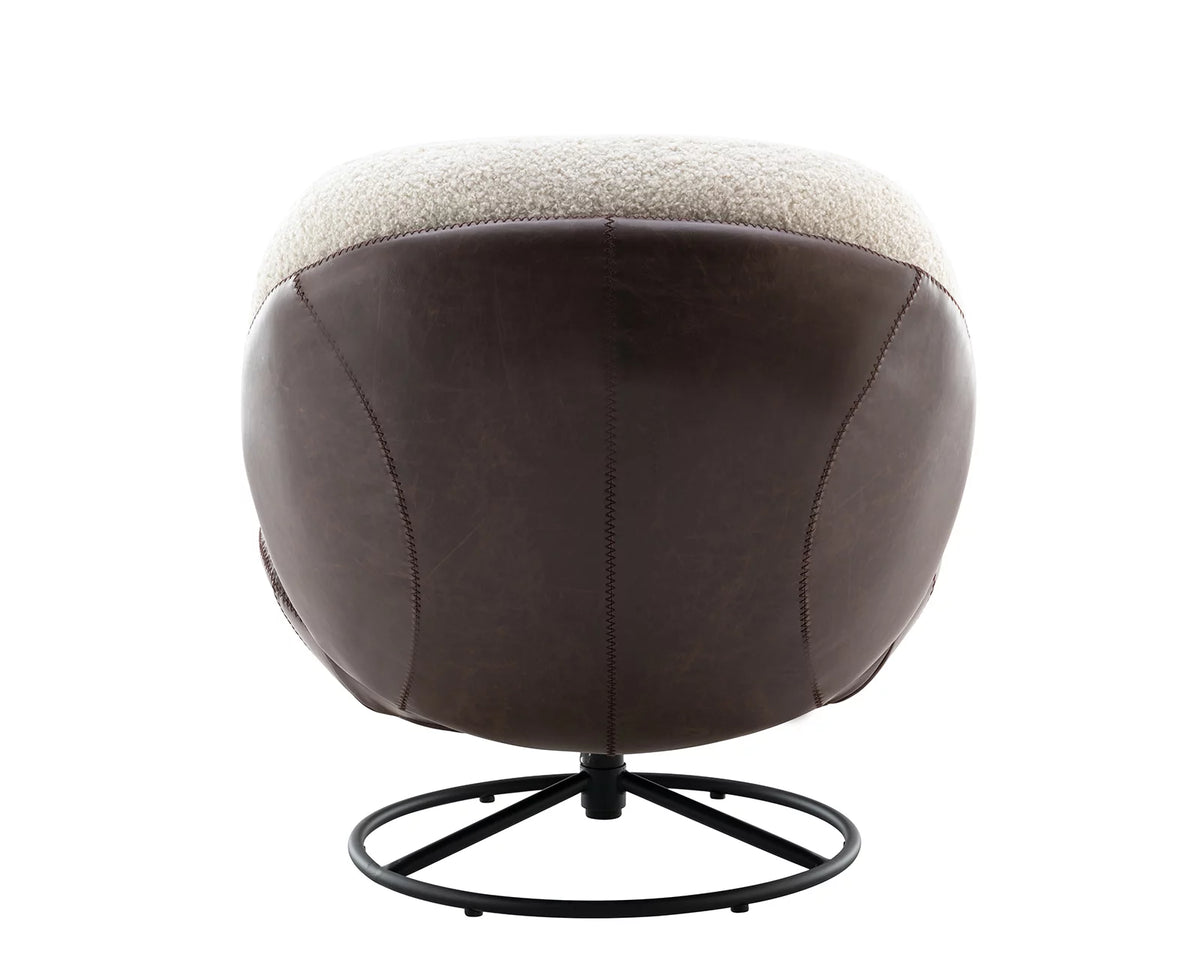 White Faux Fur Swivel Accent Chair with Ottoman P8130