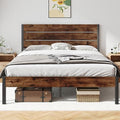 Rustic Brown Metal Full Bed Frame with Headboard and Footboard O95619