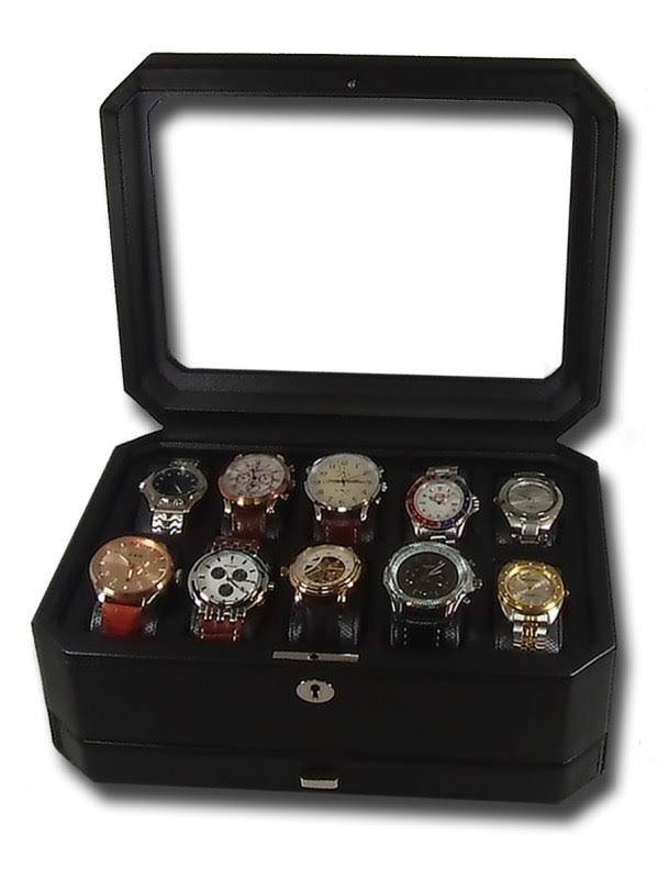 10 Piece Watch Box with Drawer Black A358325