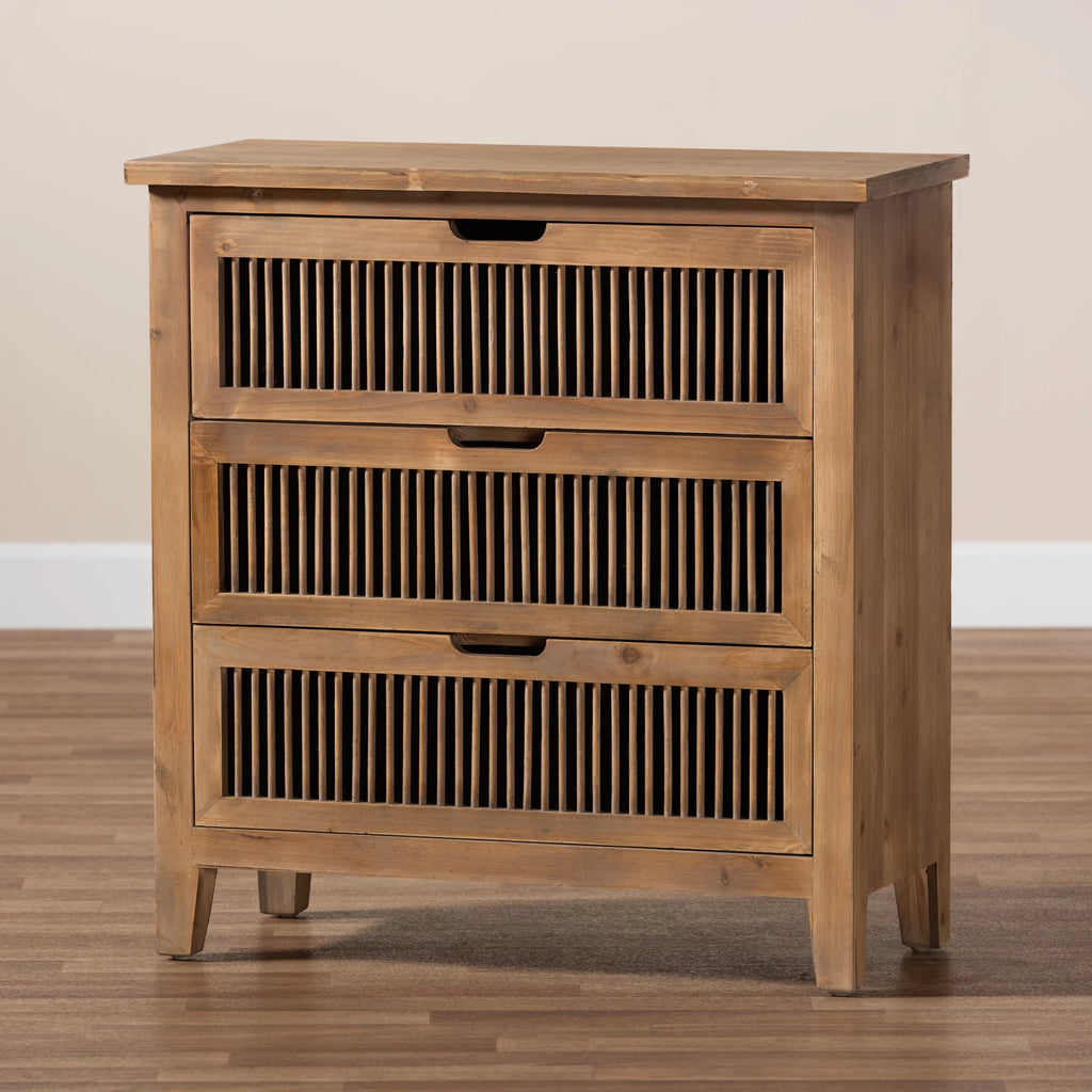 Medium Oak 3-Drawer Wood Chest H2479