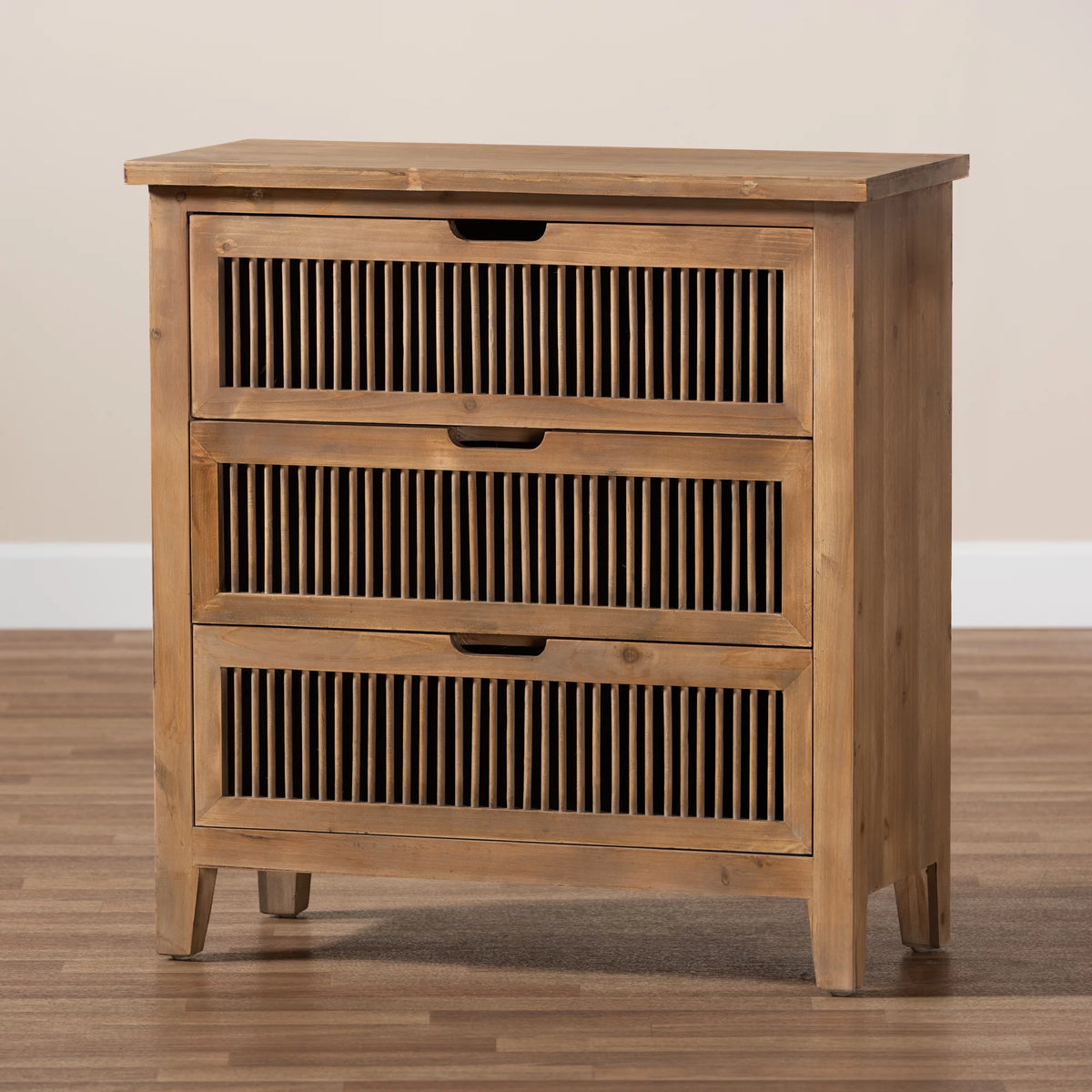 Medium Oak 3-Drawer Wood Chest H2479