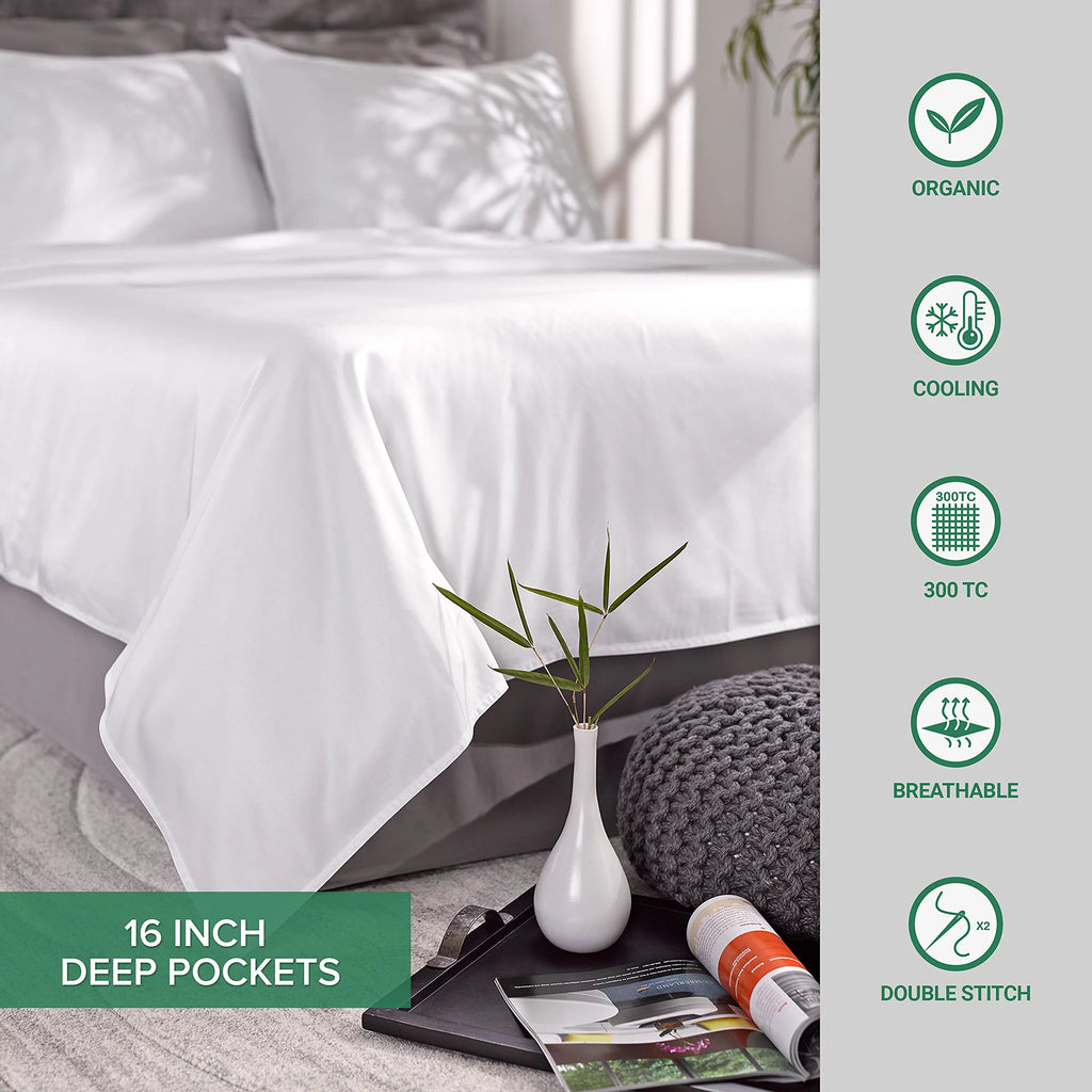Queen Size 4 Piece Bamboo Bed Sheets Set I702542