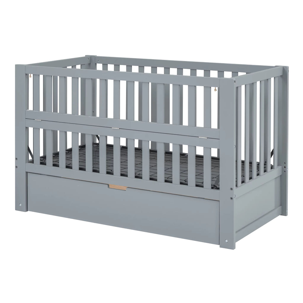 Convertible Crib with Drawer and 3 Adjustable Heights, Gray Q231