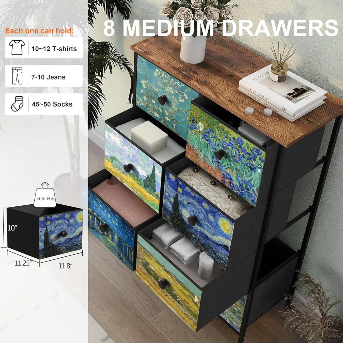 Rustic Brown 8 Drawer Tall Dresser U831