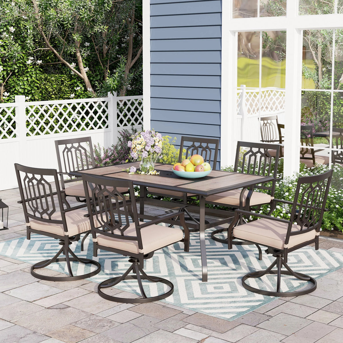 5 Pcs Outdoor Patio Metal Dining Set Swivel Chairs and Square Table Z430552