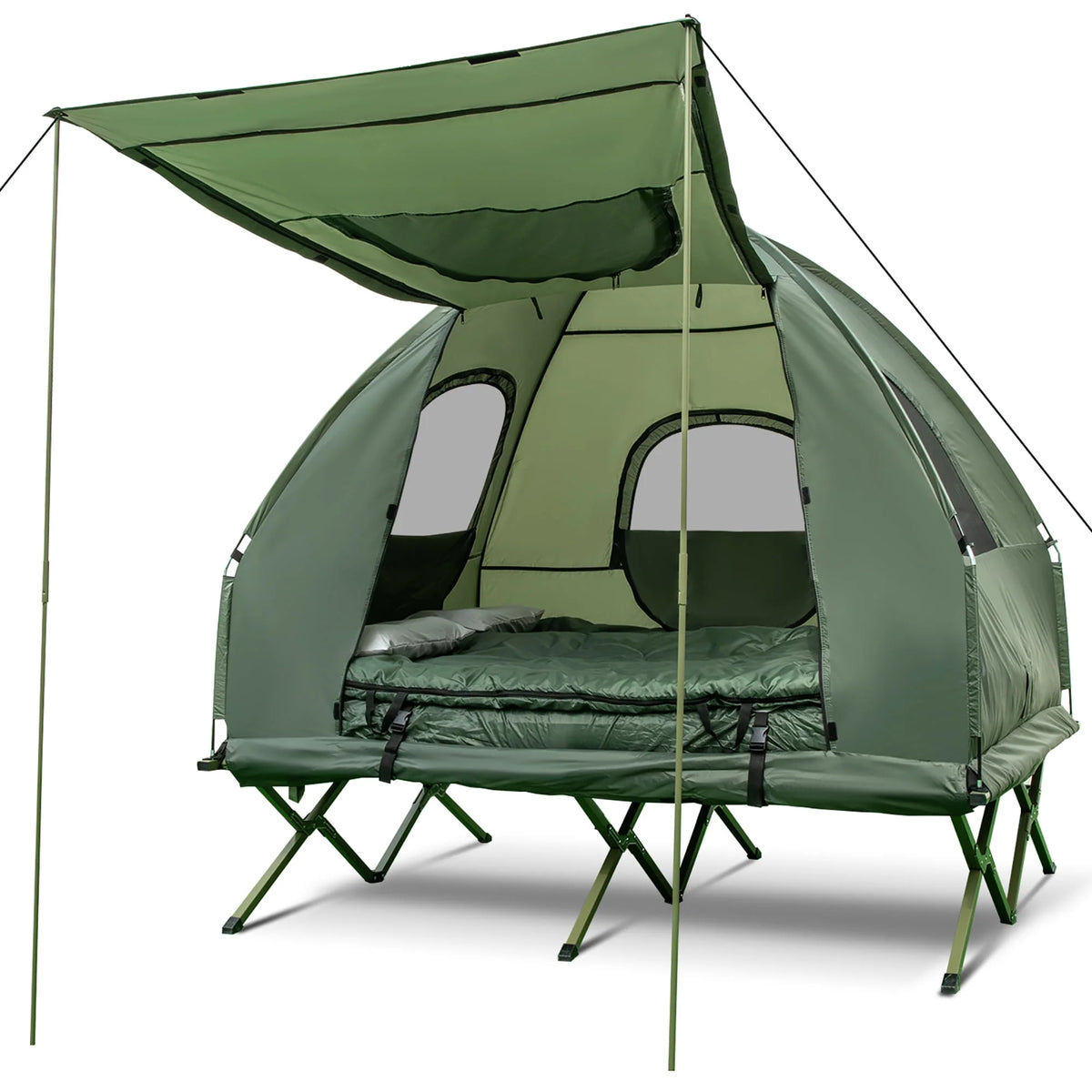 2-Person Pop-Up Tent Camping Cot with Air Mattress and Sleeping Bag J831