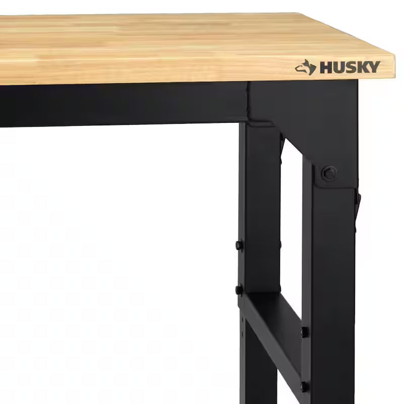 8 ft. Adjustable Height Solid Wood Top Workbench in Black I372132
