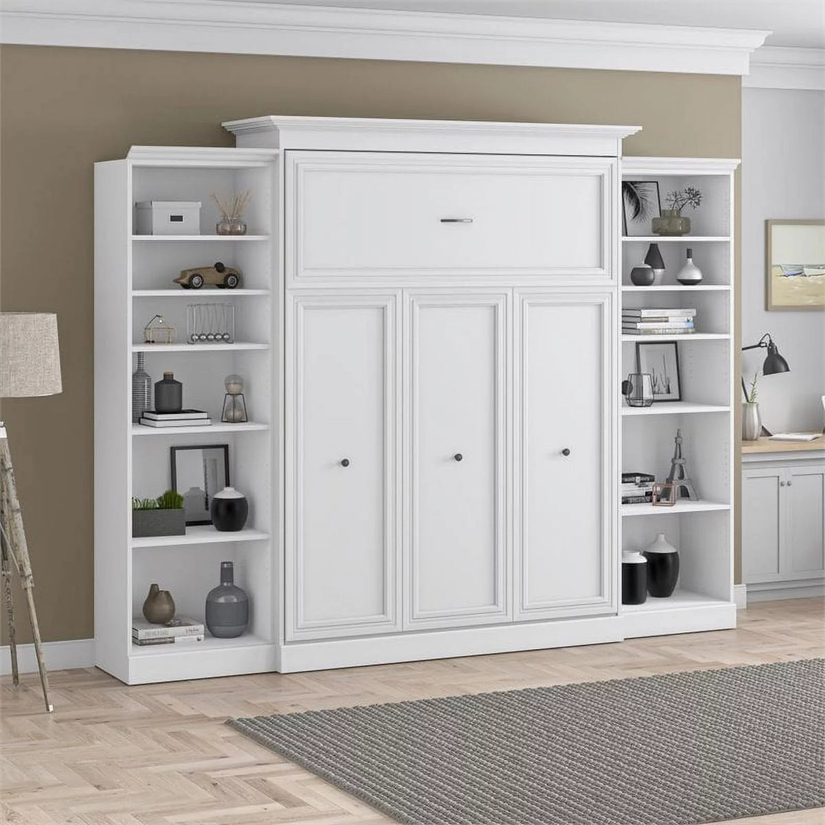 Queen Wall Bed with Storage in White T574618