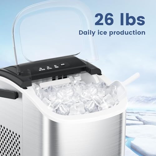 Stainless Steel Countertop Ice Maker, 26.5Lbs per Day, Portable with Auto-Cleaning Y165