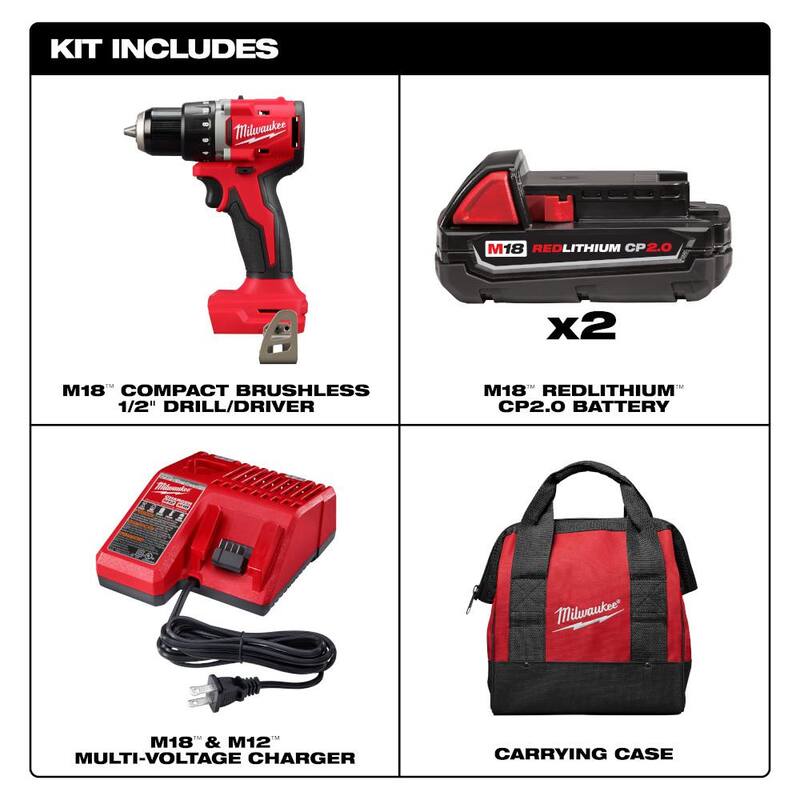 18-Volt Lithium-Ion Brushless Cordless 1/2 in. Compact Drill/Driver Kit with 2 Gal. Cordless Wet/Dry Vacuum J92586