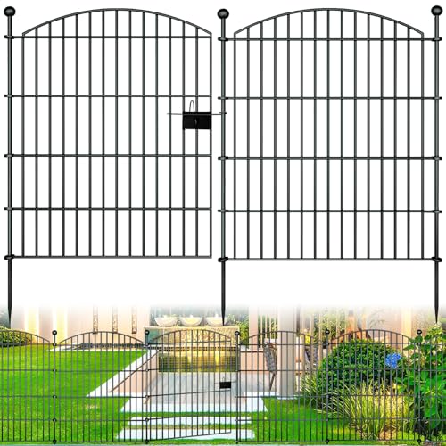 10 Panels Rustproof Metal Garden Fence with Ground Stakes O98122