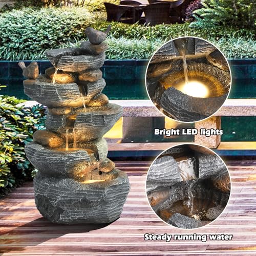 5-Tiers Cascading Rock Water Fountain with 4 LED Lights Z3557