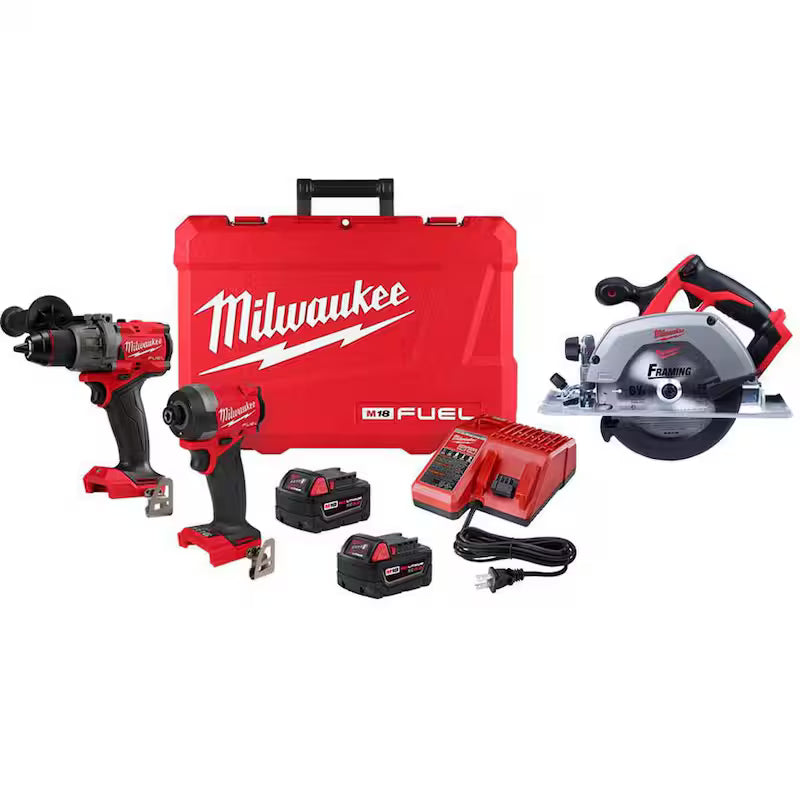 18-V Lithium-Ion Brushless Cordless Hammer Drill and Impact Driver Combo Kit with Circular Saw I268