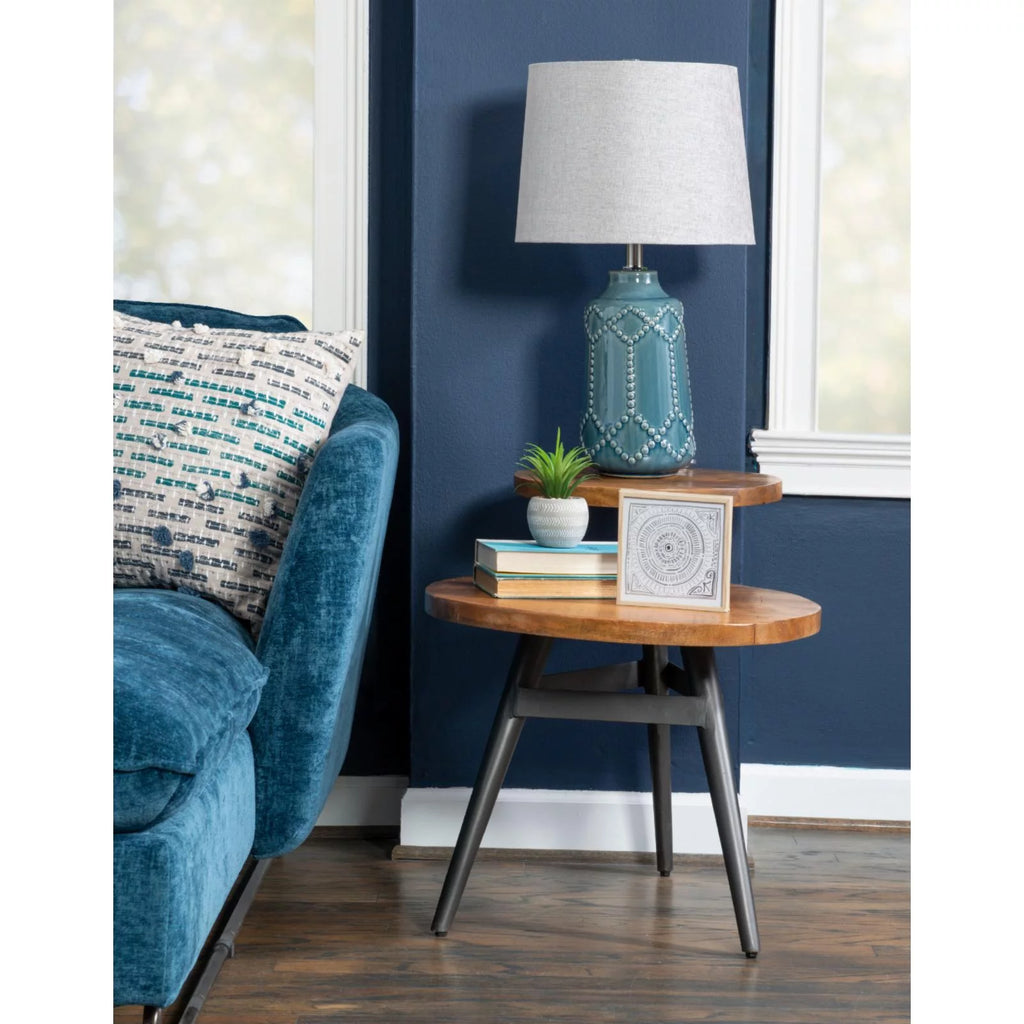 Round Metal Side Table with Shelf Z572758
