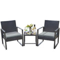 3 Pieces Cushioned PE Rattan Bistro Chairs Set of 2 with Coffee Table M323