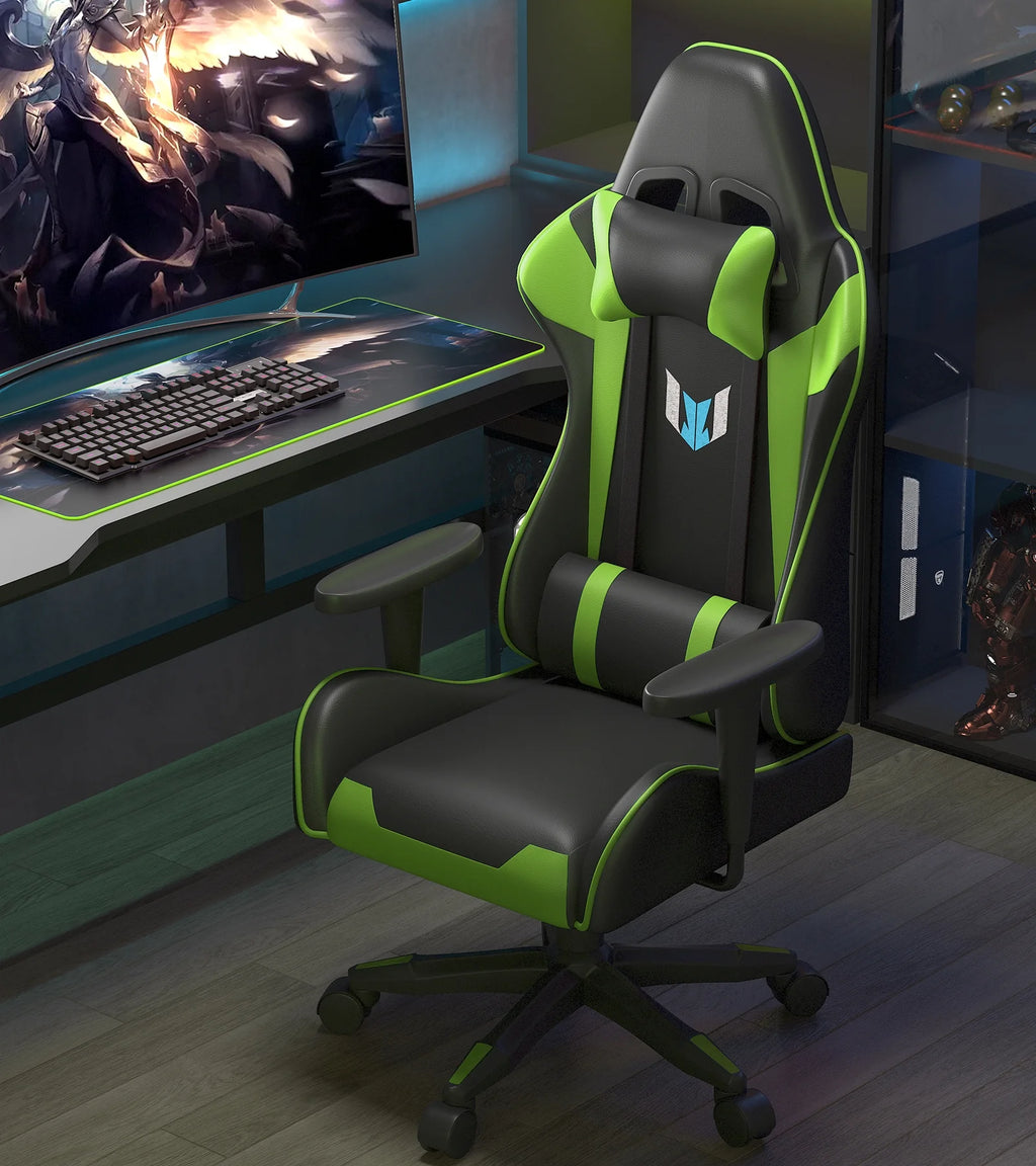 Black Green Gaming Chair with Headrest and Lumbar Support D29530