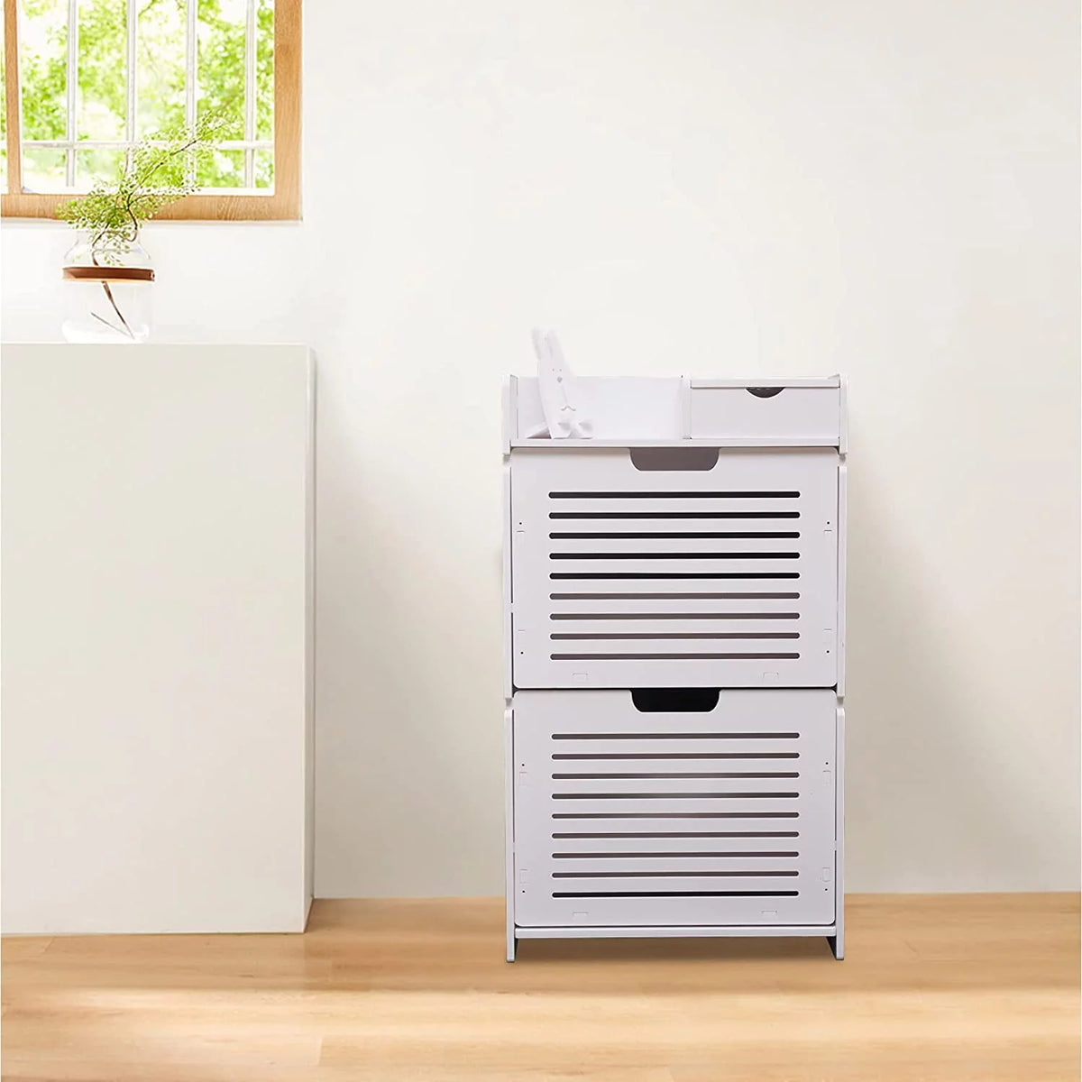 White Narrow Shoe Storage Cabinet P785964