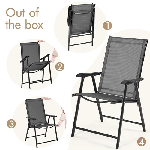 Black Set of 4 Folding Patio Dining Chairs with Armrests F48445