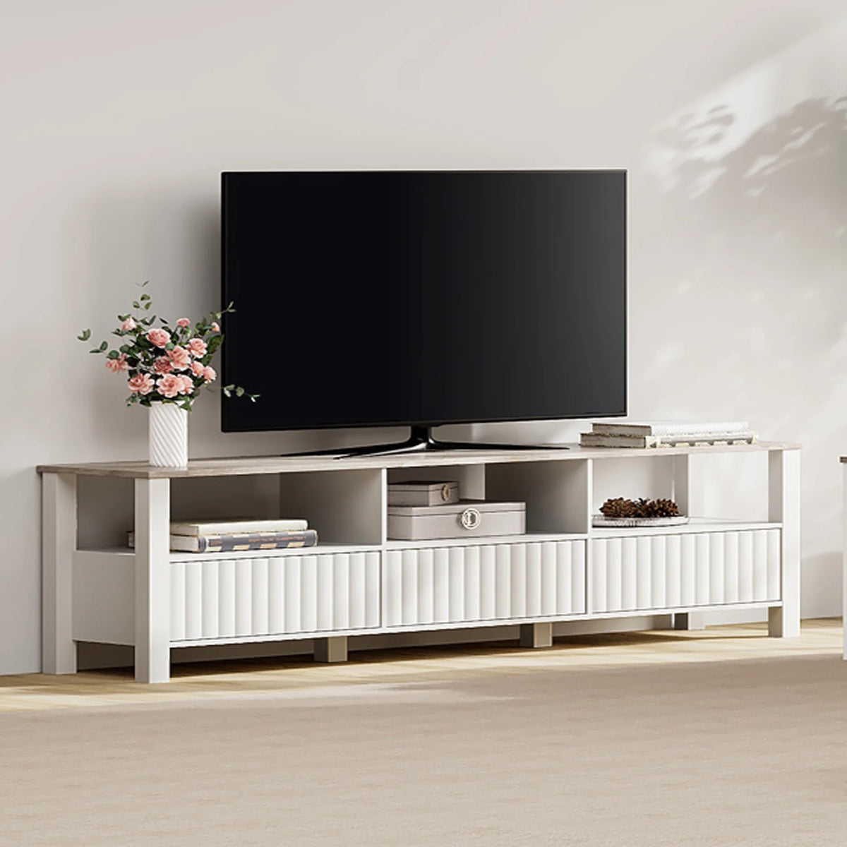 White 4 Piece Living Room Table Set with Storage Drawers and Charging Station W381676