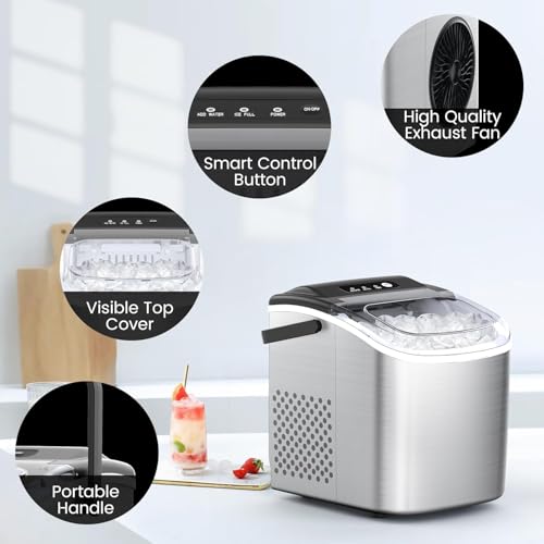 Stainless Steel Countertop Ice Maker, 26.5Lbs per Day, Portable with Auto-Cleaning Y165