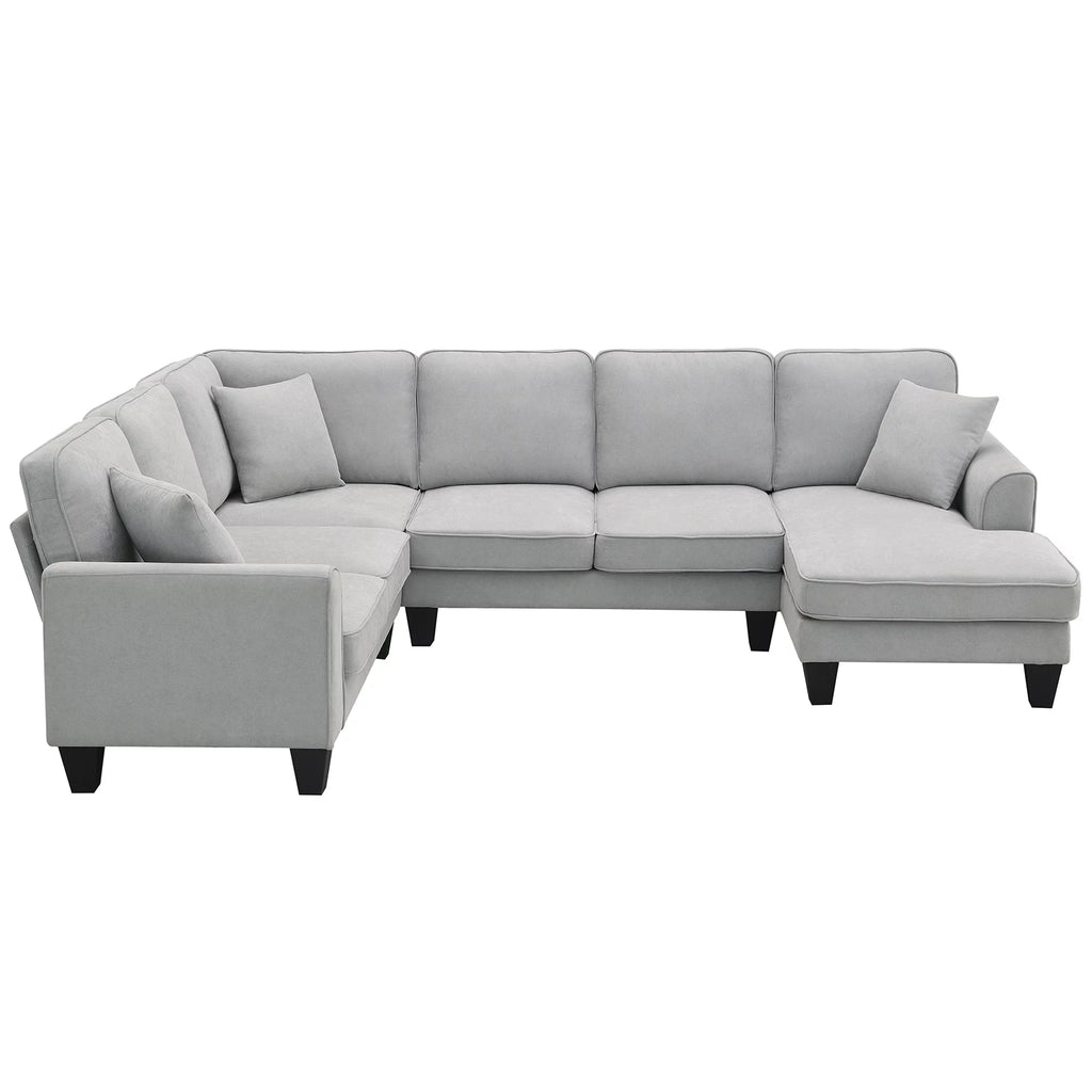 7 Seat Fabric U Shape Sectional Sofa with 3 Pillows G865825