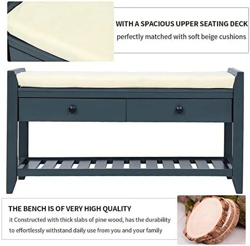 Shoe Rack with Cushioned Seat and Drawers S528