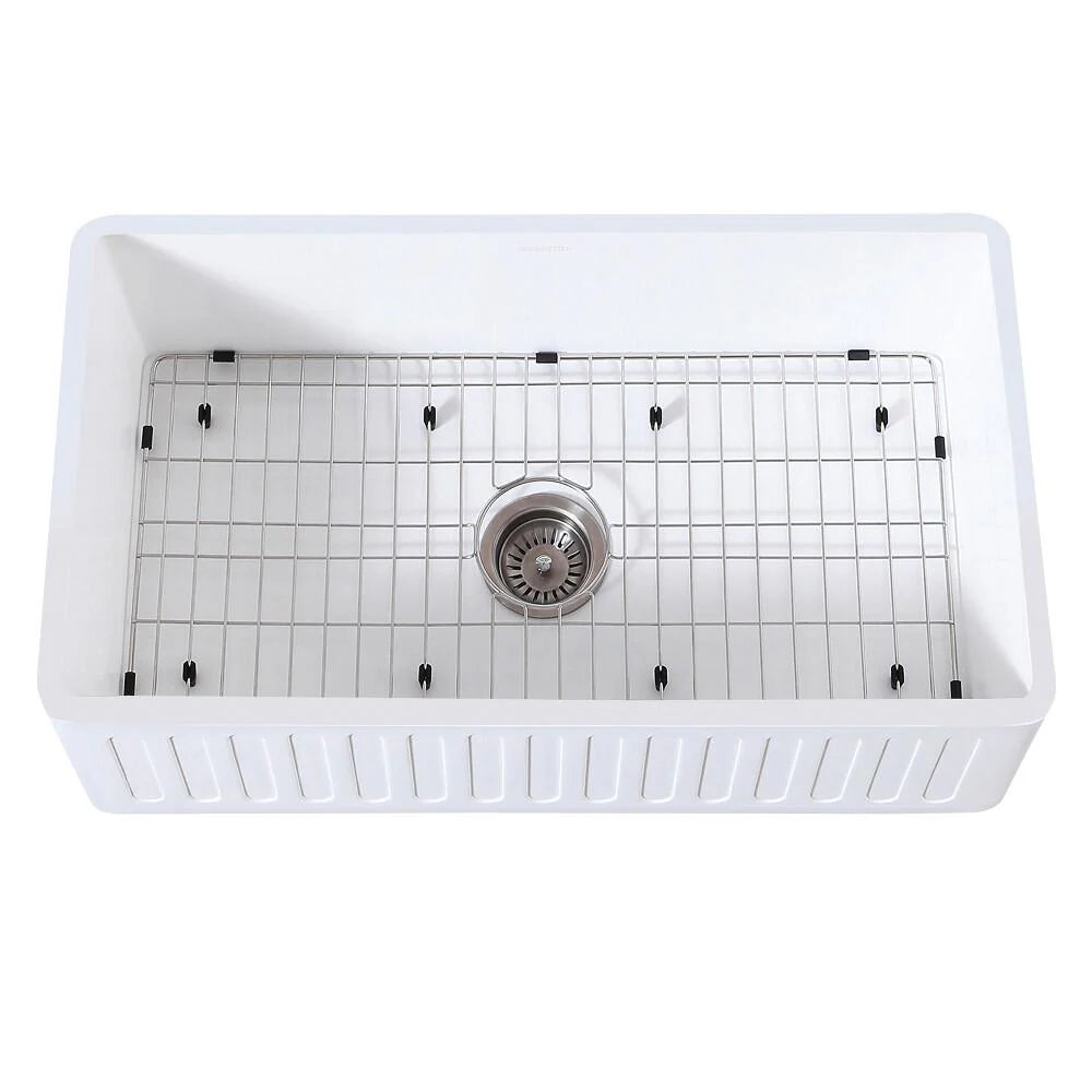 30 In. Farmhouse Kitchen Sink with Strainer and Grid B7003