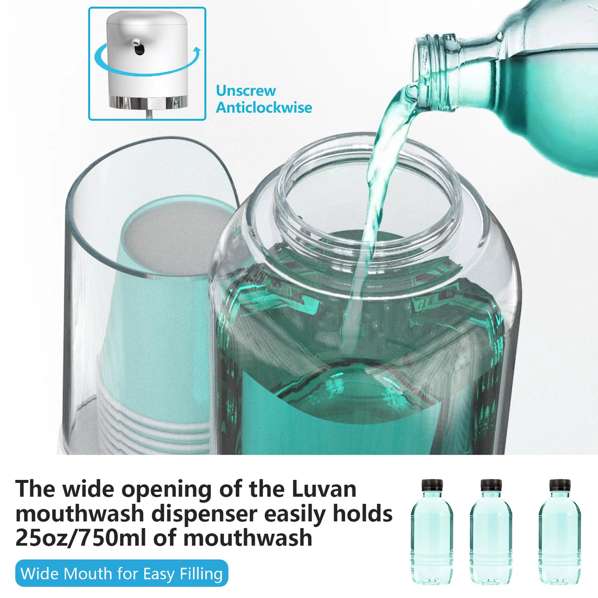 25oz Electric Mouthwash Dispenser with Cup Holder D124