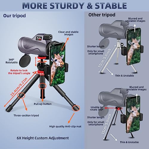 40X60 High Power Monocular with Phone Adapter Tripod Hand Strap N31419