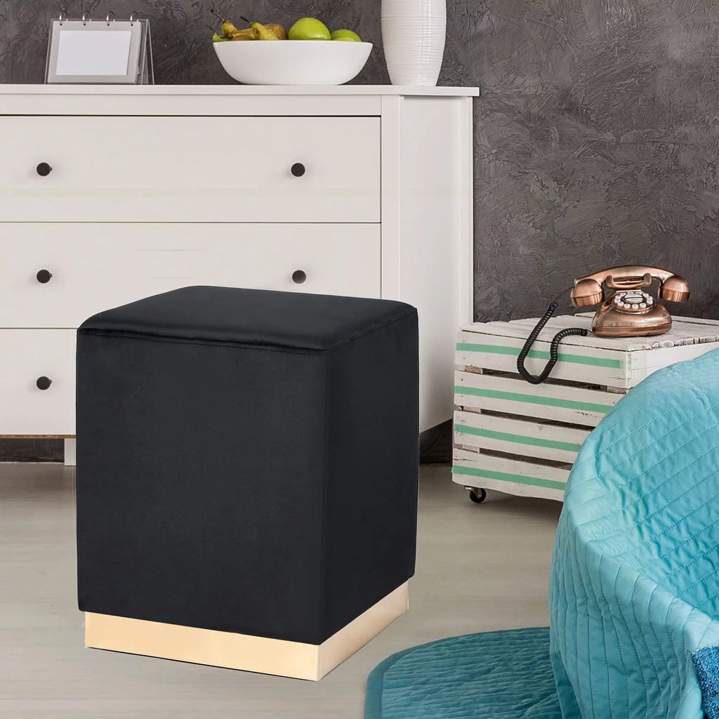 Black Velvet Square Ottoman D83318