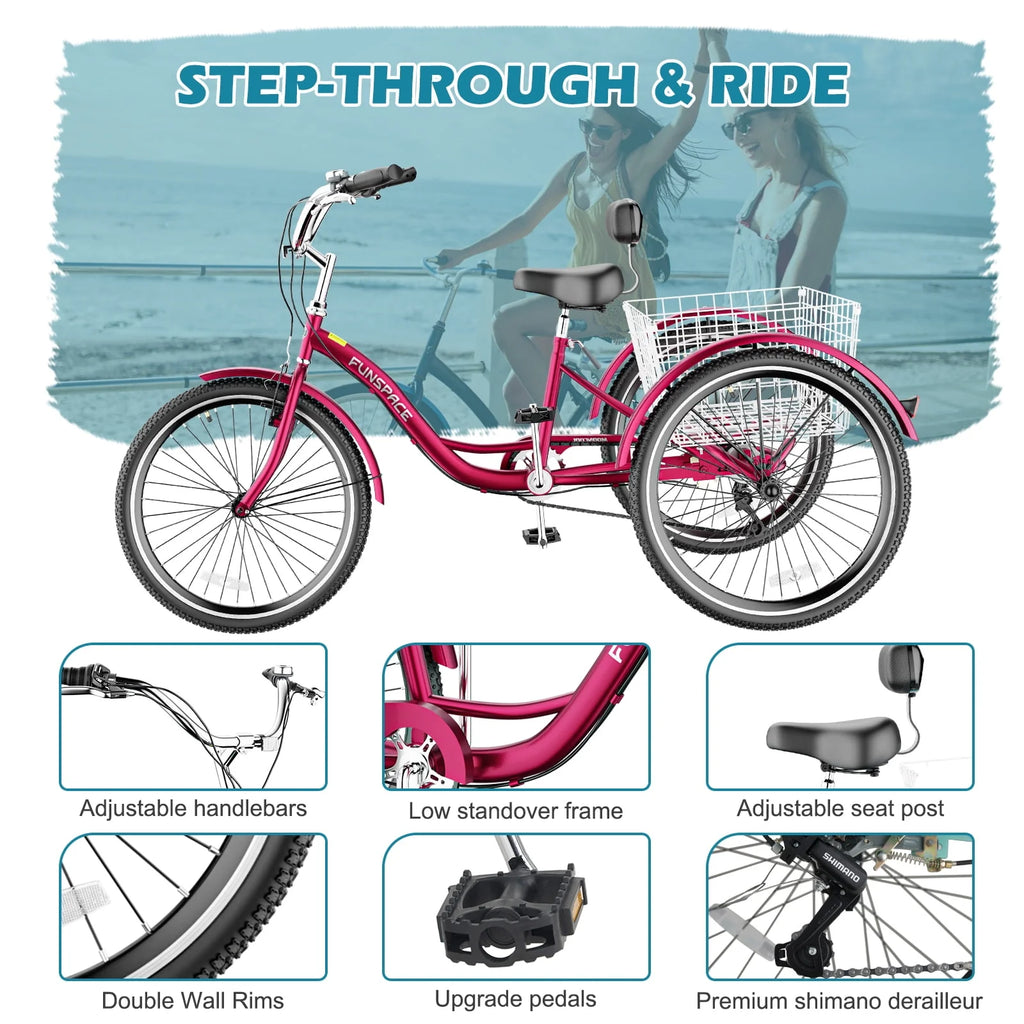 7 Speed 26 Inch 3 Wheel Adult Tricycle with Backrest M72360