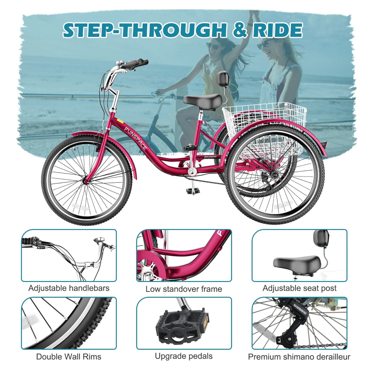 7 Speed 26 Inch 3 Wheel Adult Tricycle with Backrest M72360