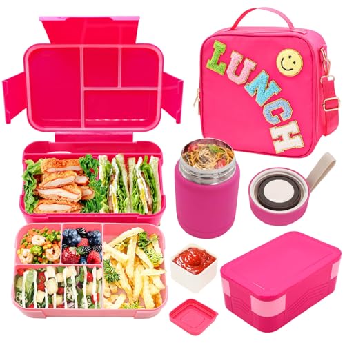 Leak-Proof 6 Compartment Bento Lunch Box Set with 10oz Thermo Food Jar and Lunch Bag W289087