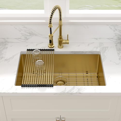 28 Inch Gold Undermount Stainless Steel Kitchen Sink H66605