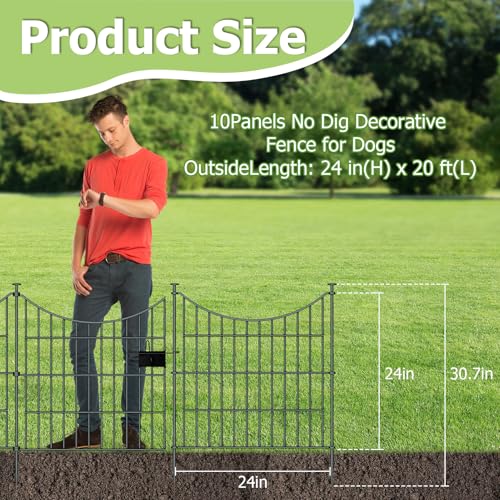 10 Panels Rustproof Metal Garden Fence with Ground Stakes O98122