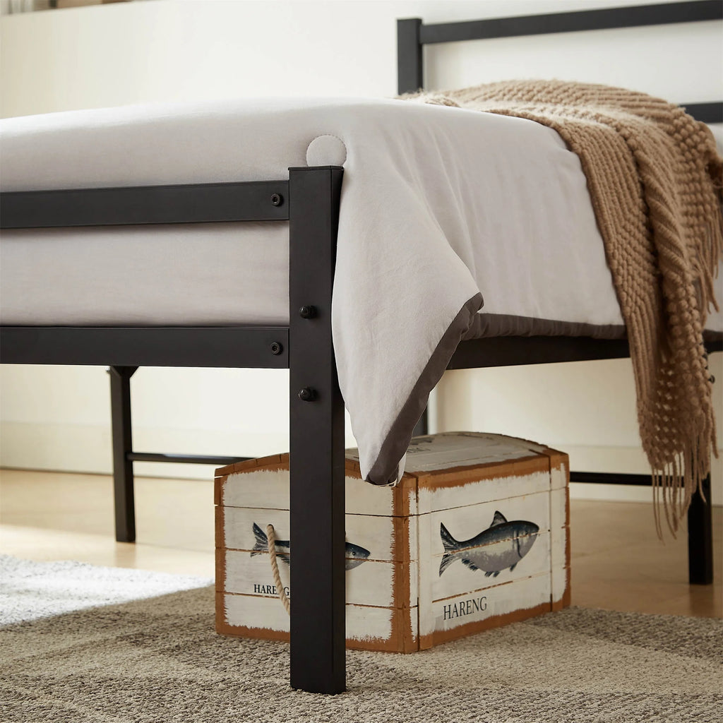 Metal Platform Bed Frame with Headboard and Footboard, Twin, Matte Black N365