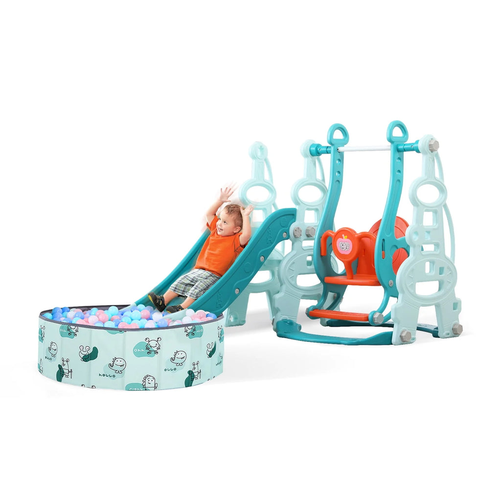 4-in-1 Kids Swing and Slide Set with Basketball Hoop and Climber P684